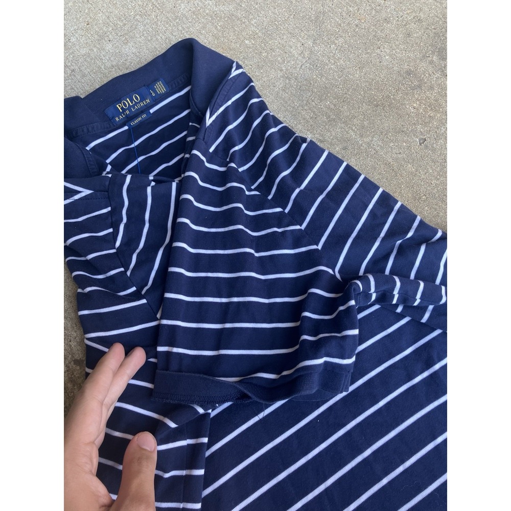 Polo Ralph Lauren Men's L Classic Slim Fit Stretch Mesh Polo Navy Striped Pony - Picture 3 of 13